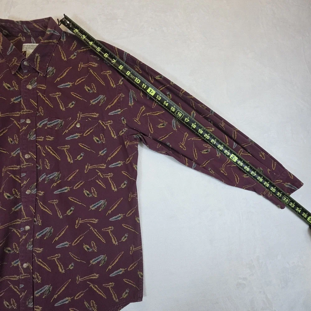 Vintage Banana Republic Safari Button Up Mens L Long Sleeve Feathers‎ Burgundy